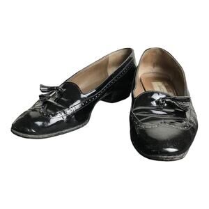 Bally Vintage Loafers Shoes Womens 9 Black Patent Leather 1.25" Heel Classic